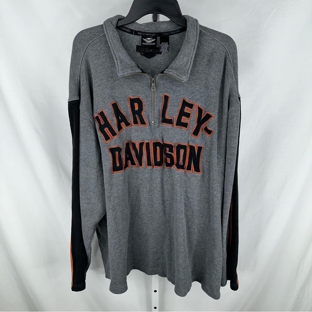 Harley Davidson Men’s Gray Quarter Zip Gray Long Sleeve Sweater Shirt Size 3XL